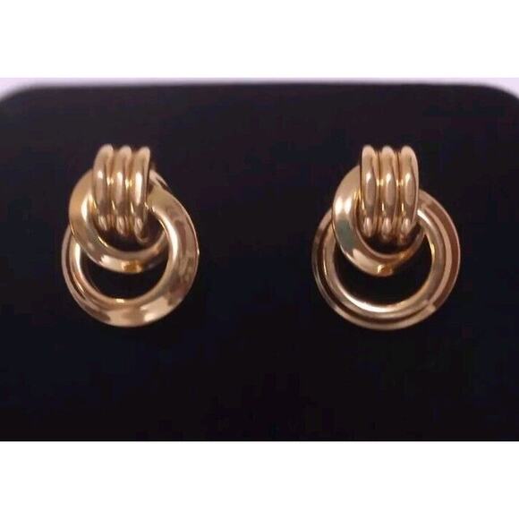 Vintage Earrings Kenneth Jay Lane Pirced Louped Circles Goltone Signed Chunky - Picture 2 of 7